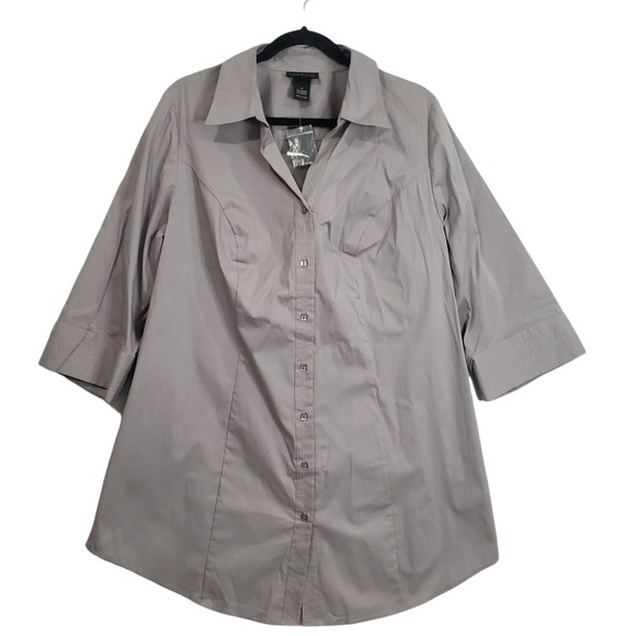 Lane Bryant Button Up 3/4 Sleeves Gray Shirt Size 18 - Picture 12 of 12
